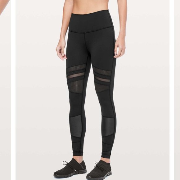 Lululemon Black Leggings With Mesh - Picture 1 of 9